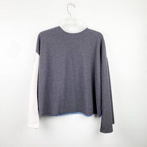 🦋 NEW ZARA Blue Gray White Colorblock Sweater Top Small Casual Comfy Fall Cute
